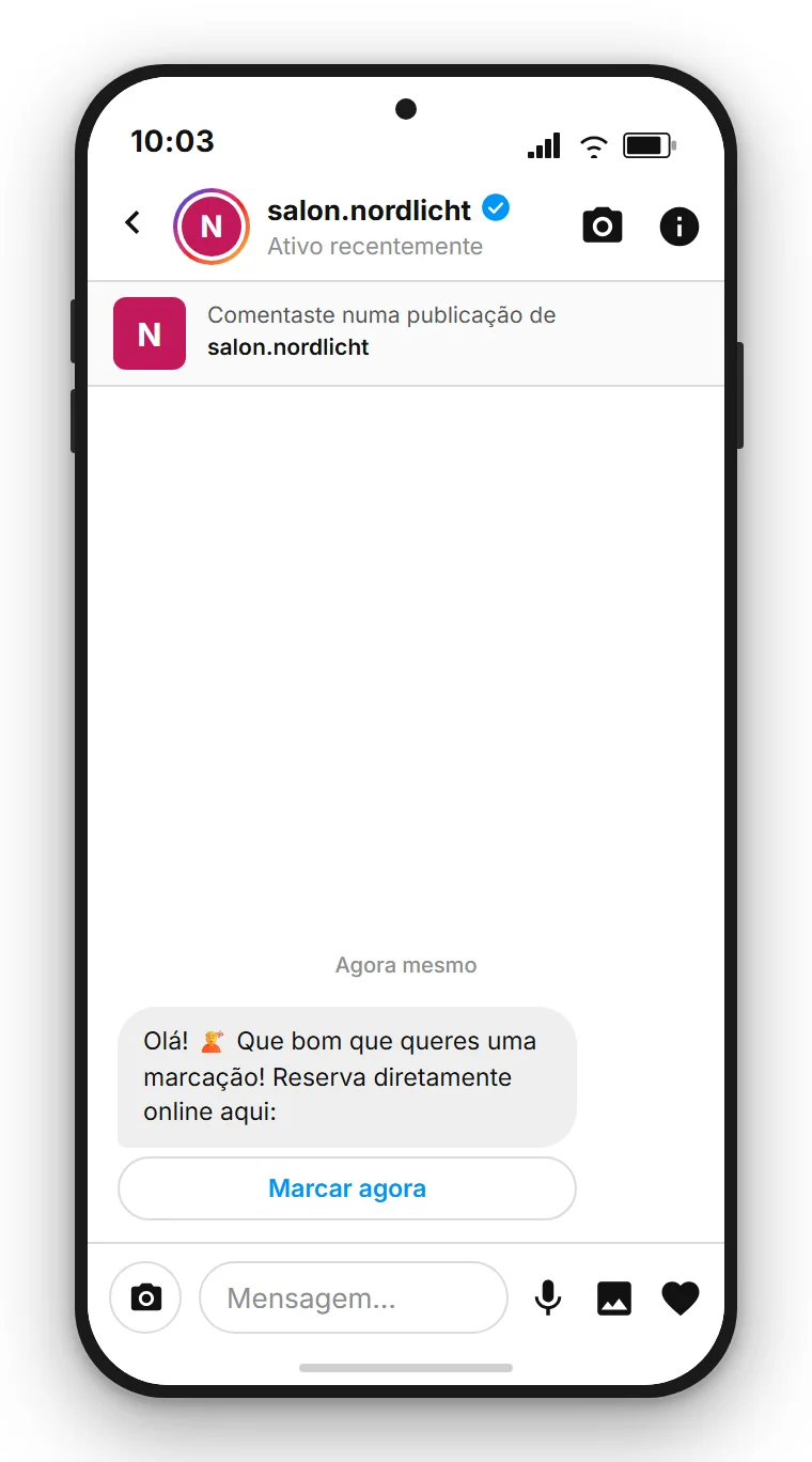 SendSeven Comment-to-DM: mensagem direta automática do Instagram com botão de marcação logo na primeira mensagem