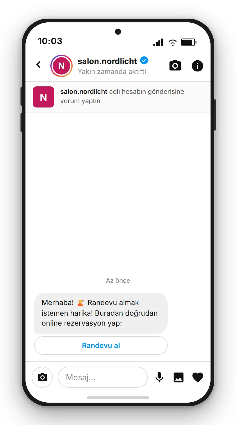 SendSeven Comment-to-DM: ilk mesajda doğrudan randevu düğmesi bulunan otomatik Instagram direkt mesajı