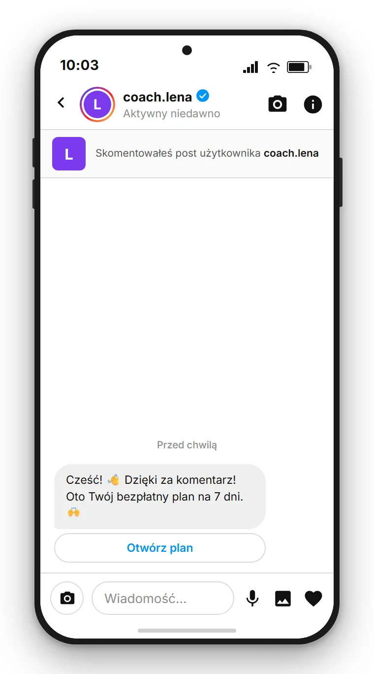 SendSeven Comment-to-DM: automatyczna wiadomość prywatna na Instagramie z przyciskiem do bezpłatnego planu na 7 dni w pierwszej wiadomości