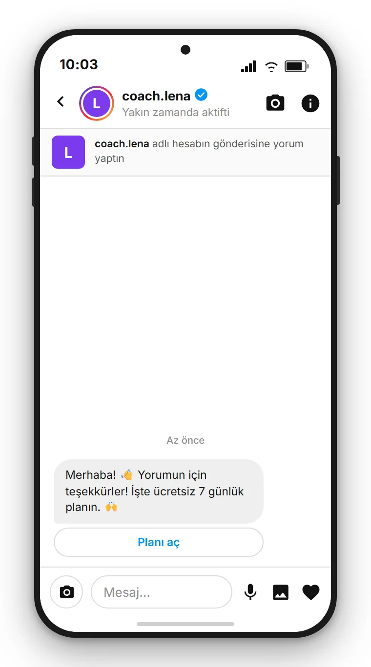 SendSeven Comment-to-DM: ilk mesajda ücretsiz 7 günlük plana giden düğme içeren otomatik Instagram direkt mesajı