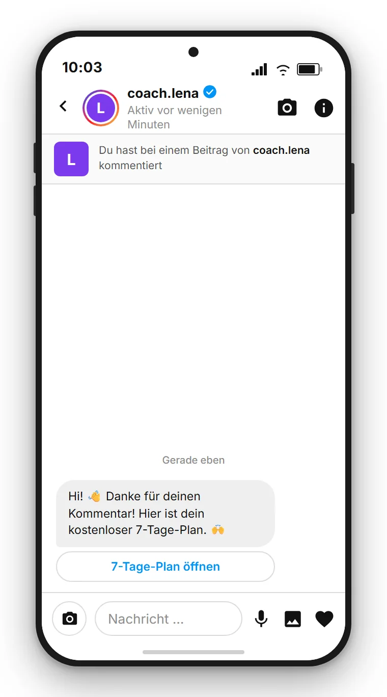 SendSeven Comment-to-DM: automatische Instagram-Direktnachricht mit Schaltfläche zum kostenlosen 7-Tage-Plan in der ersten Nachricht