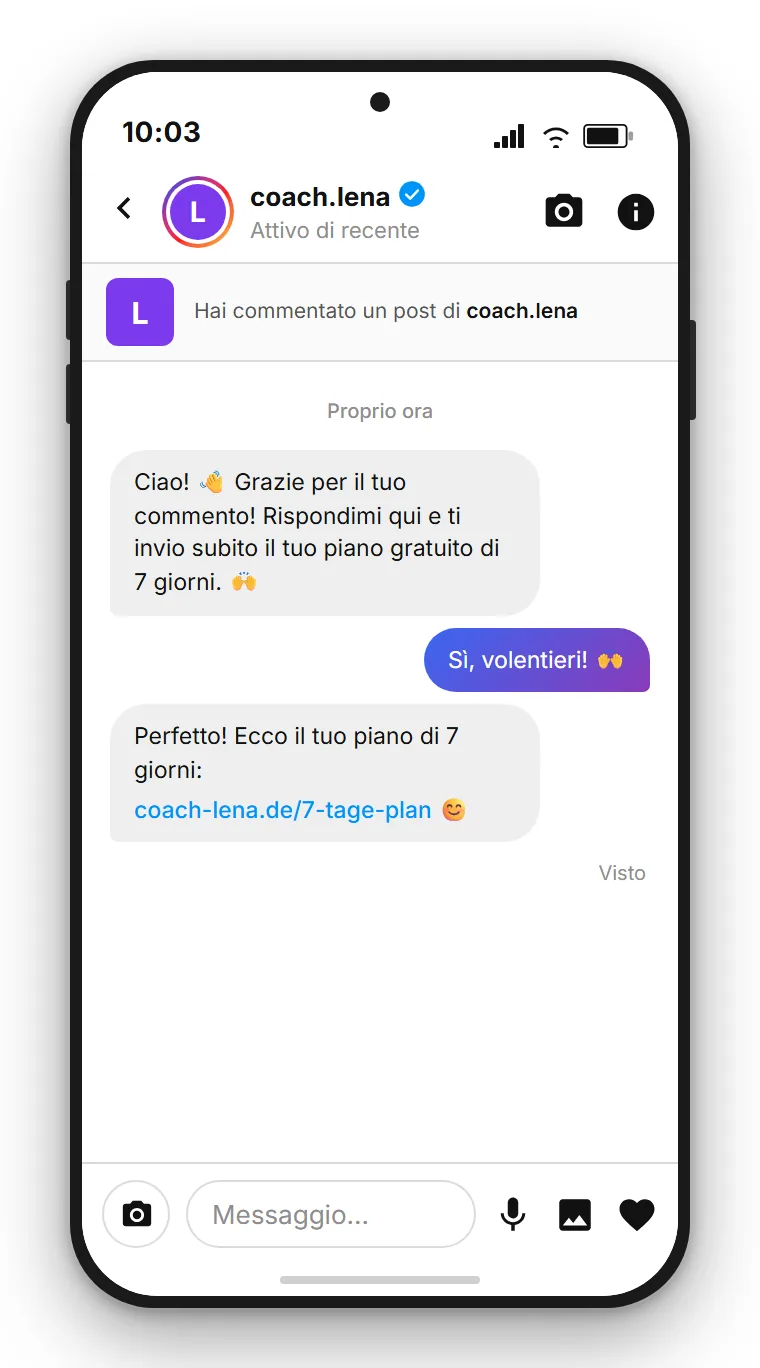 SendSeven Flow Builder: flusso Comment-to-DM per coach con trigger commento, consegna del lead magnet e raccolta e-mail