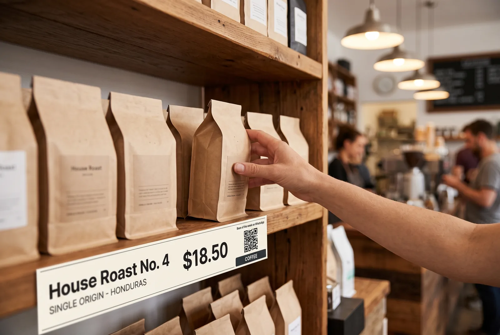 QR code on a retail shelf with its own trigger word that starts a product-specific WhatsApp sequence