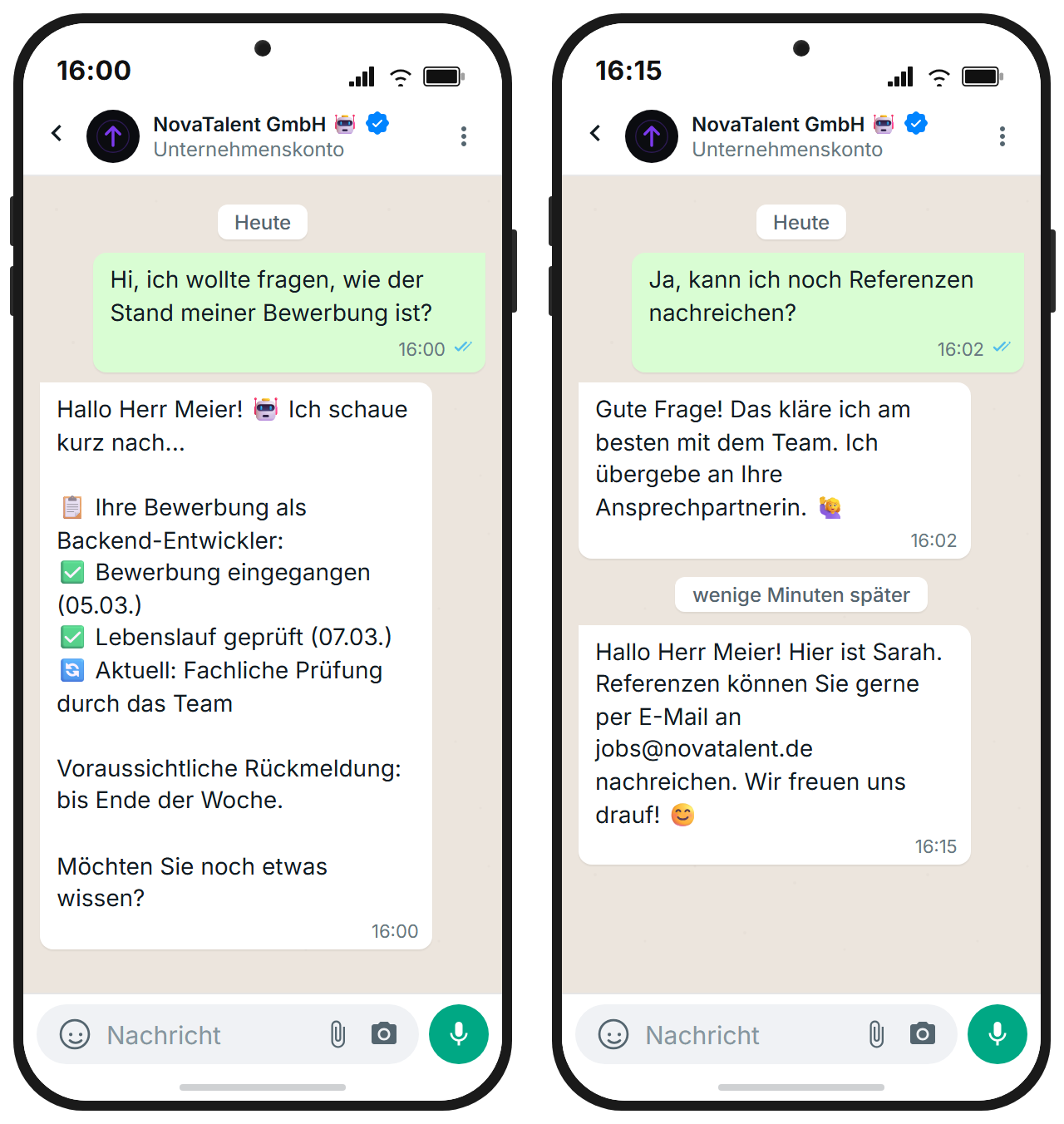Il chatbot fornisce lo stato della candidatura e trasferisce le domande complesse al recruiter
