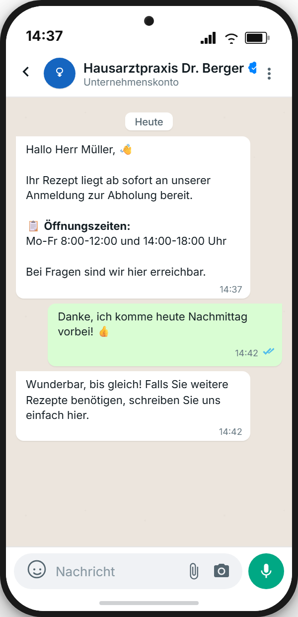 WhatsApp-Benachrichtigung: Rezept liegt zur Abholung bereit