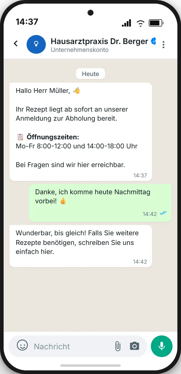 WhatsApp-Benachrichtigung: Rezept liegt zur Abholung bereit