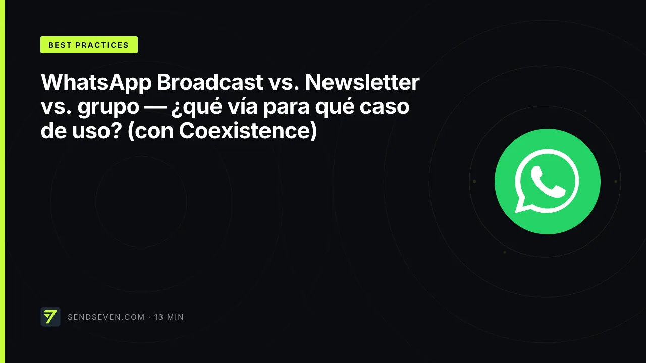WhatsApp Broadcast vs. Newsletter vs. grupo — ¿qué vía para qué caso de uso? (con Coexistence)