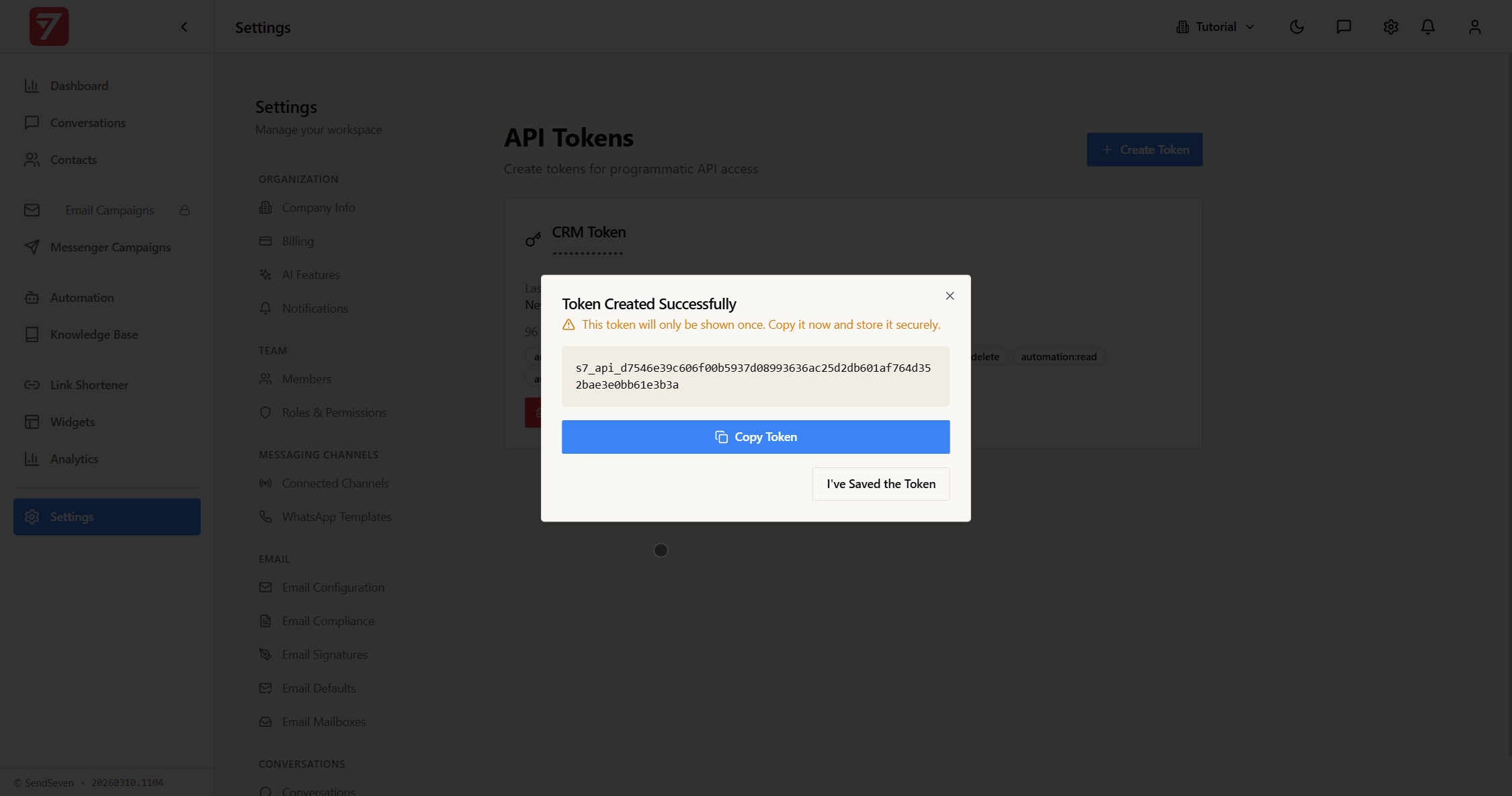 Autenticación API y Tokens | SendSeven