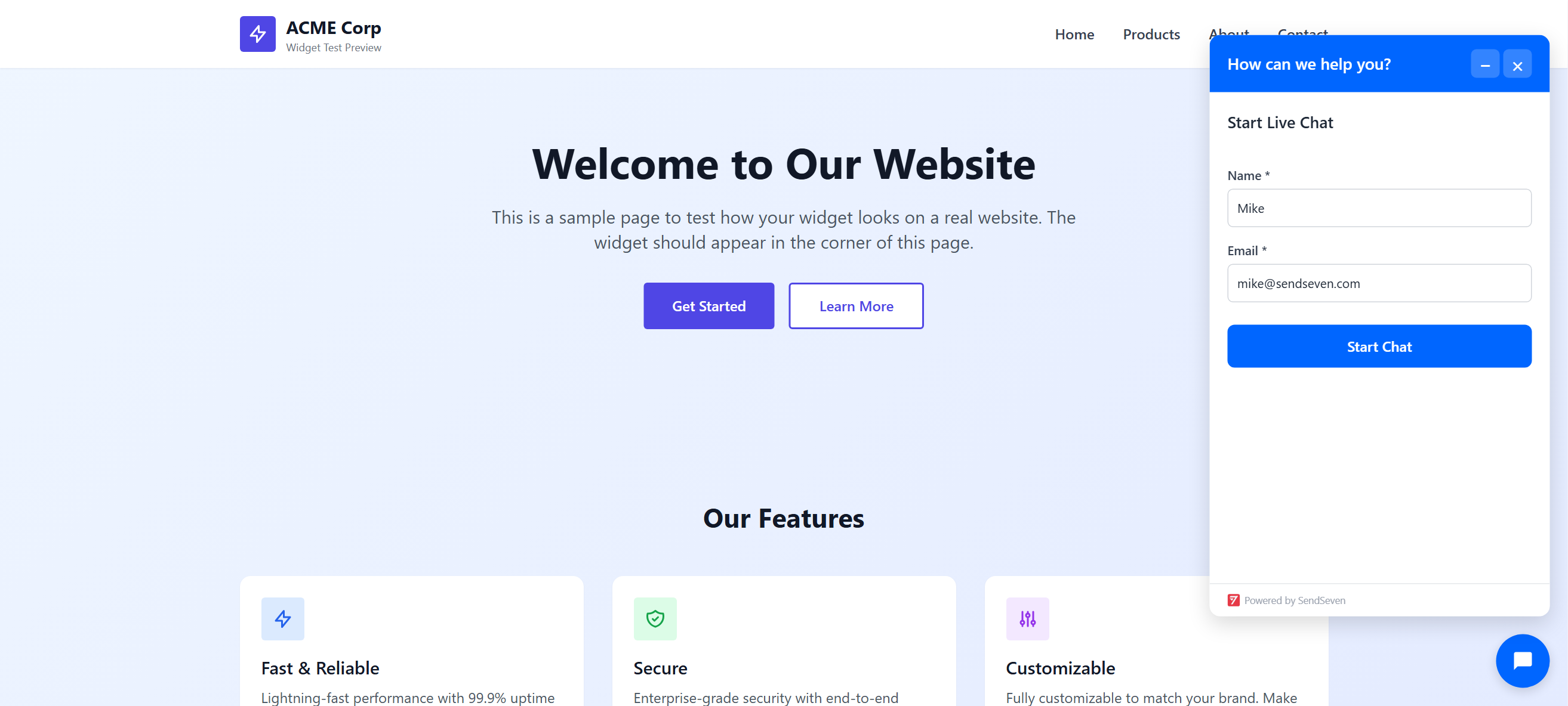 Form Chat Basic Web Live Chat on Your Website — 3 Clicks | SendSeven