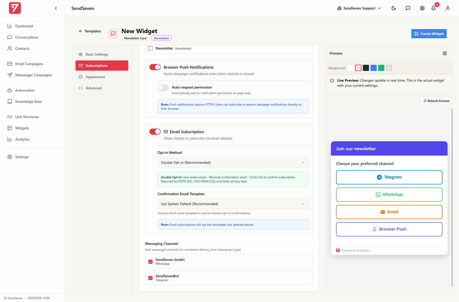 Signup Widget — Grow Your Subscriber List | SendSeven