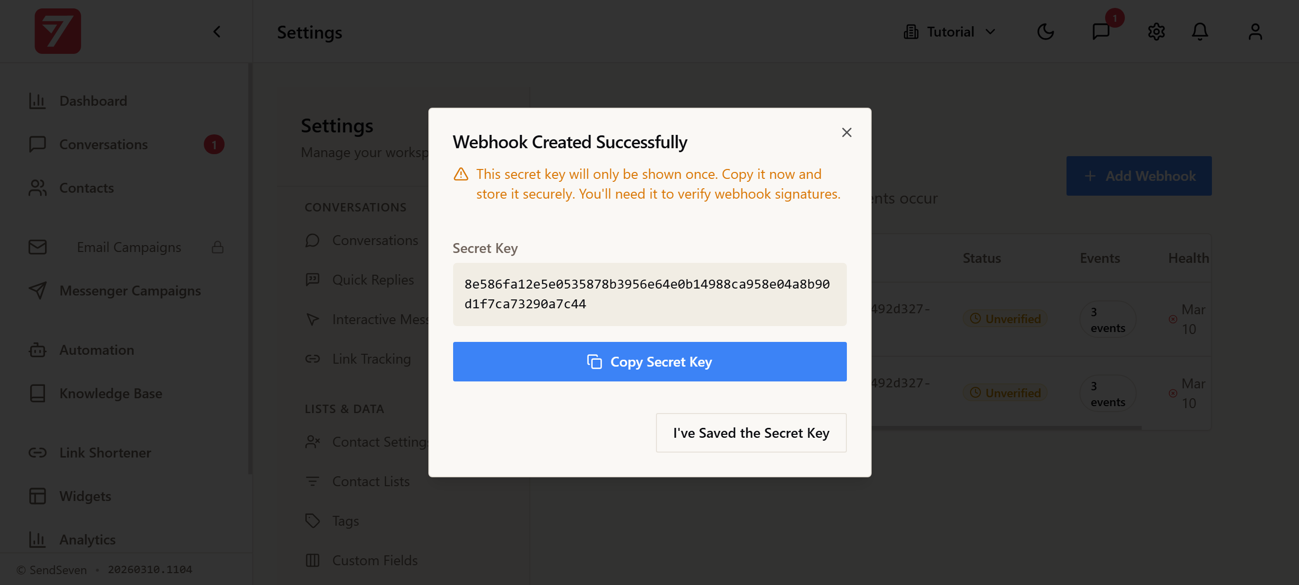 Configurar Webhooks | SendSeven