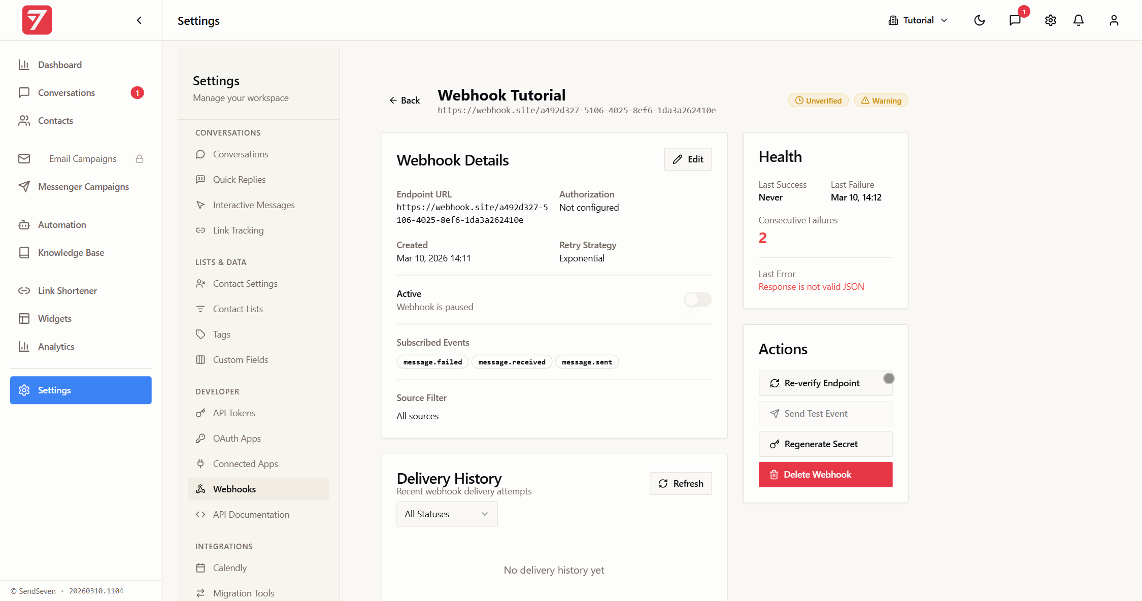 Configurar Webhooks | SendSeven