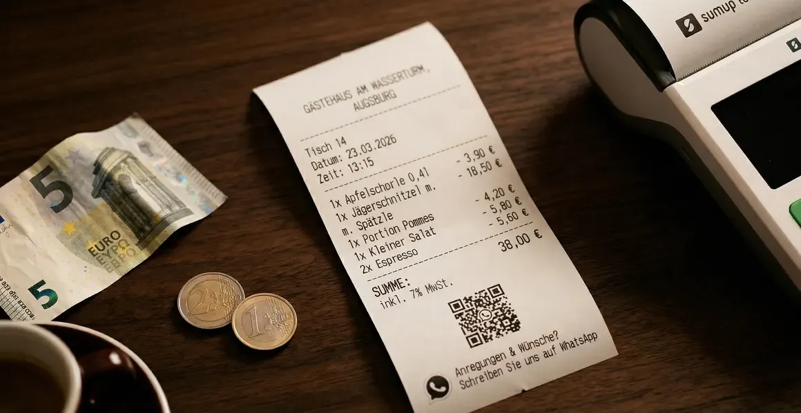QR-Code auf einem Kassenbon für das Opt-in zum WhatsApp-Newsletter